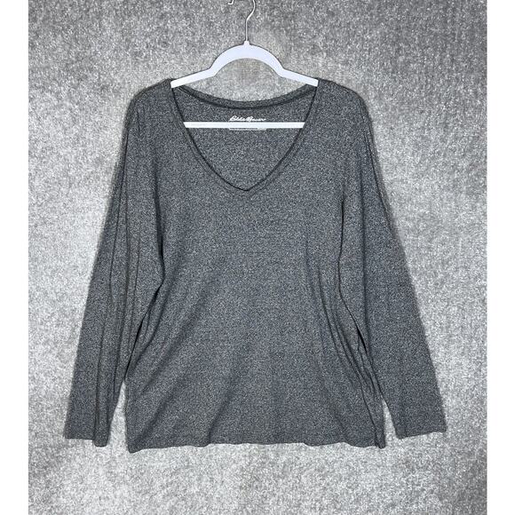 Eddie Bauer Top Womens Size‎ 2XL Gray Knit Cotton V-Neck Long Sleeve Pullover - Picture 1 of 6